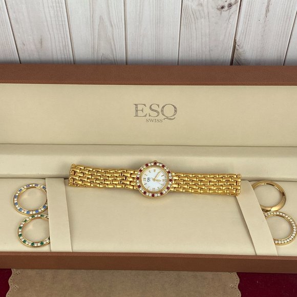 SOLD. Vintage Exquisite Movado EAQ Swiss Watch with 5 Removable Crystal Bezels - Picture 11 of 16